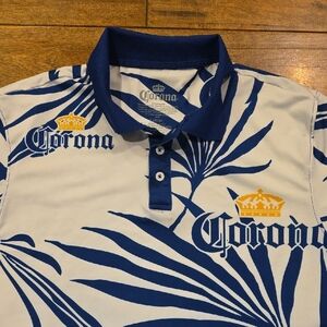 Corona Men's Blue and White All Over Graphic Polo Shirt L‎
